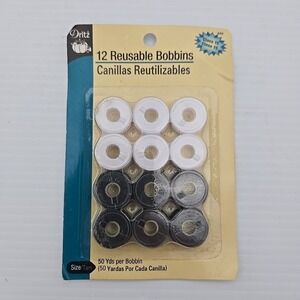 Dritz Class 15 Reusable Bobbins, Black & White 12 pieces